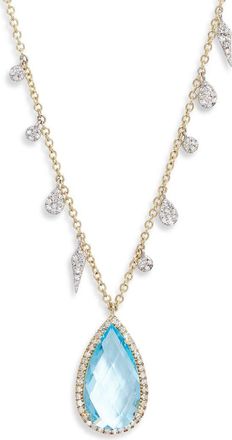 Meira T Blue Topaz Pendant Necklace in Blue/Yellow Gold at Nordstrom, Size 18
