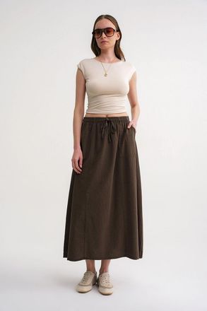 Mixray Hoge Taille Poplin Rok met Trekkoorddetail