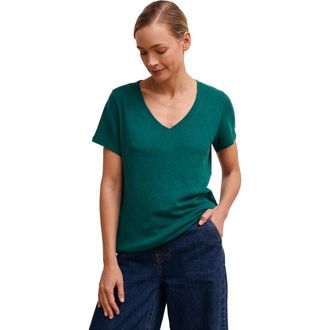 Celtic & Co. Relaxed V-Neck Linen Blend T-Shirt in Teal at Nordstrom, Size 12