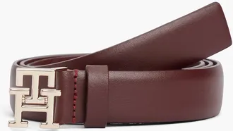 Tommy Hilfiger Womens Monogram Buckle Smooth Leather Belt - Oxblood - 40