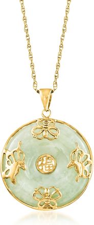 Ross-Simons Jade Good Fortune Butterfly Pendant Necklace in 18kt Gold Over Sterling