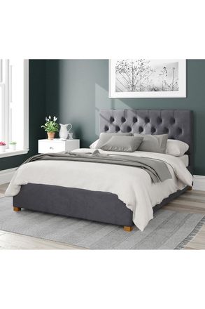 Aspire Home Accents Olivier Upholstered Ottoman Storage Bed, Plush Velvet Fabric in Grey | Size: Small Double