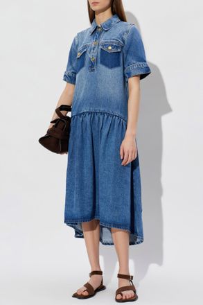 Ganni Denim Dress, Womens, Navy Blue