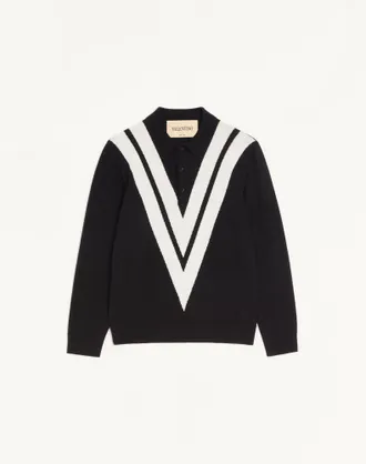 Valentino Polo Valentino in lana con V intarsiata Uomo NERO/BURRO 3XL