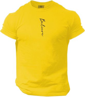 Generic Believe T Shirt Gym Clothing Bodybuilding Training Workout Exercise Boxing MMA Gymwear Top - Black Print (UK, Alpha, 4XL, Regular, Regular, Yellow)