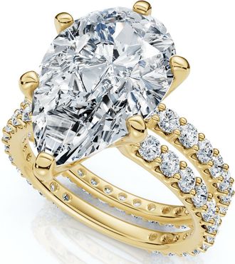 Pompeii3 Certified 5.40Ct Pear Engagement Ring Wedding Band Set 14k Gold/Pt Lab Grown