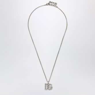 Dolce & Gabbana Thin chain necklace with rhinestone DG logo in silver
