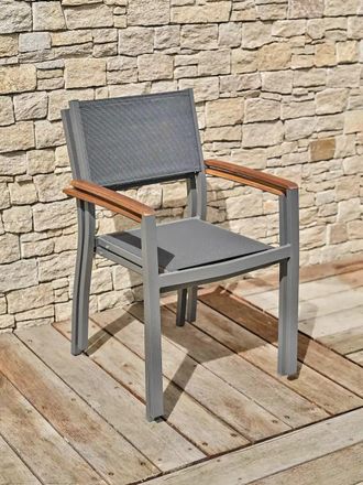 DCB Garden Conjunto de 2 sillones de jard&iacute;n de aluminio y acacia - gris antracita