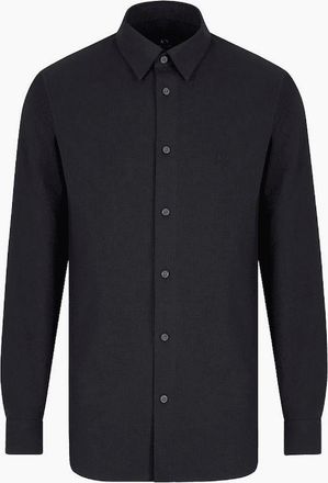 A|X Armani Exchange Mens Seersucker Textured Long Sleeve Navy Shirt - Size: 42/Regular