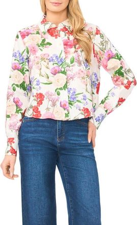 Ted Baker Erin Floral Linen Button-Up Shirt in Ultra White at Nordstrom, Size X-Large