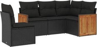 vidaXL Set De Muebles De Jard&iacute;n 5 Pzas Y Cojines Rat&aacute;n Sint&eacute;tico Negro Vidaxl