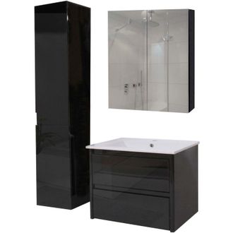 Hhg Hhg - Conjunto De Ba&ntilde;o 618b, Lavabo Armario Con Espejo Armario De Pared, Alto Brillo Certificado Mvg, Negro