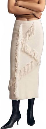 Derek Lam Womens Hestia Fringed Midi Sweater Skirt In Snow White
