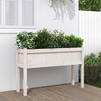 vidaXL Vidaxl - Jardinera Con Patas Madera Maciza De Pino Blanco 110x31x70 Cm
