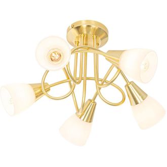 QAZQA Cl&aacute;sico/antiguo Plaf&oacute;n Cl&aacute;sico Dorado Con Cristal Opalino 5 Luces - Inez Acero /vidrio Org&aacute;nica Adecuado Para Led Max. 5 X 25 Watt - Qazqa