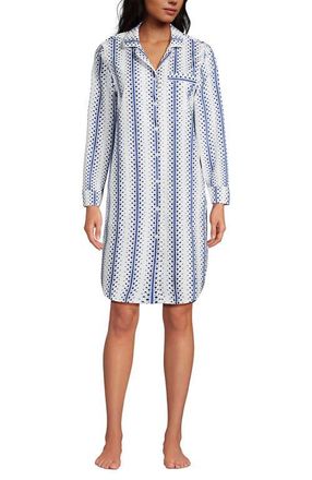 Lands End Plus Size Cotton Poplin Long Sleeve Sleepshirt Nightgown in White/clear Blue Floral Stripe at Nordstrom, Size 2X