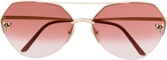 Cartier panther head-detail sunglasses - women - Metal (Other) - 64 - Gold