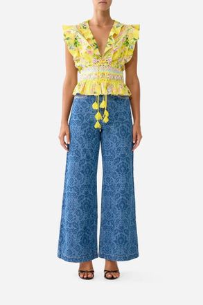 Camilla Tie Front Top In Lady Limonada