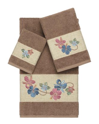 Linum Home Textiles 100% Turkish Cotton Caroline 3Pc Embellished Towel Set