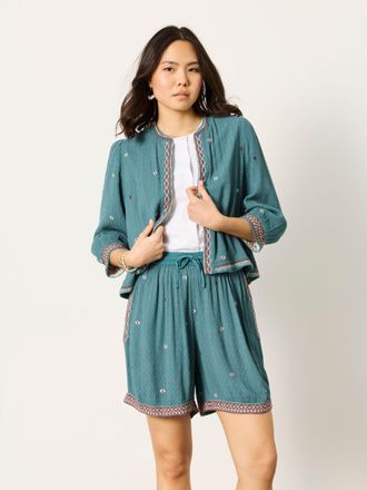 Fat Face FatFace Zoe Teal Blue Embroidered Jacket