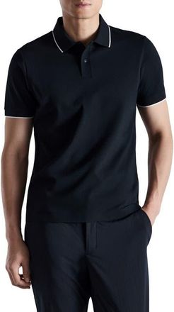 Mango Comfort Stretch Tipped Piqu&eacute; Polo in Navy at Nordstrom, Size Medium