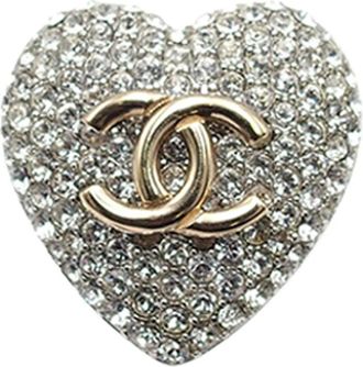 Chanel 2020 Silver Plated Crystal CC Heart Ring costume ring - Zilver