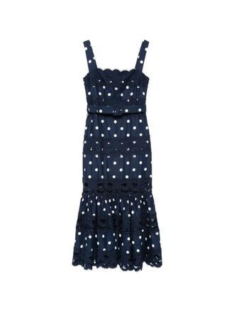 Self Portrait Polka Dot Linen Midi Dress