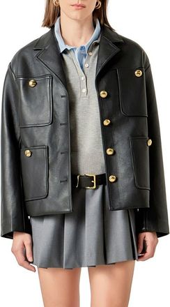 English Factory Drop Shoulder Faux Leather Jacket in Black at Nordstrom, Size X-Small