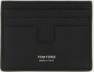 Tom Ford Portacarte piatto in pelle di vitello martellata con logo laminato
