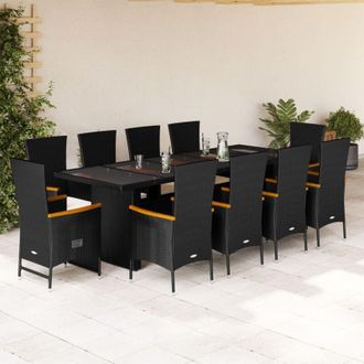 vidaXL Set De Comedor Jard&iacute;n 11 Pzas Con Cojines Rat&aacute;n Sint&eacute;tico Negro Vidaxl