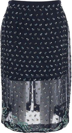 Dries Van Noten Gonna Midi In Georgette Blu Con Cristalli Ricamati-Donna