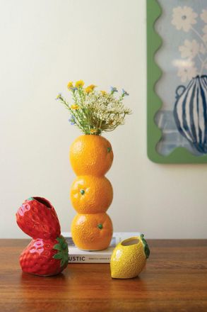 Kalalou Set Of Three Ceramic Bud Vases - Orange, Strwberry And Lemon
