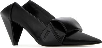Loewe Womens Origami Flap Mule Black Lamb Heels