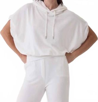Majestic Filatures Womens Organic Cotton Terry Short Sleeve Hoodie In Milk