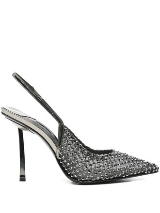 Le Silla 100mm embellished slingback heeled pumps - women - Nylon/Metallic Leather/glass/Rubber/Calf Leather/Calf Leather - 38 - Silver