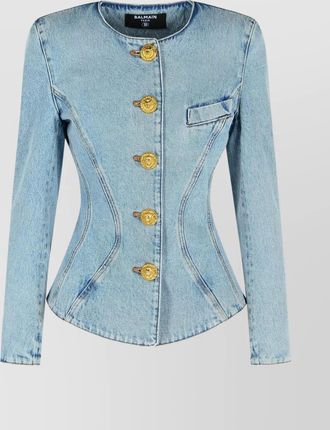 Balmain cotton jacket with long sleeves and gold buttons