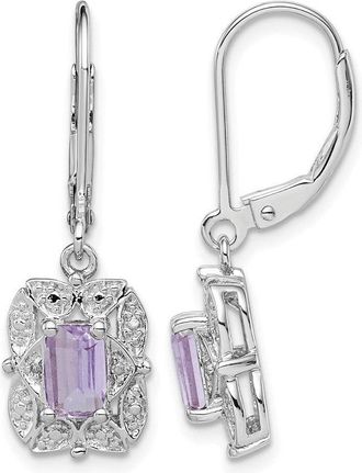 Diamond2Deal Sterling Silver Rhodium-plated Diamond and Pink Quartz Earrings
