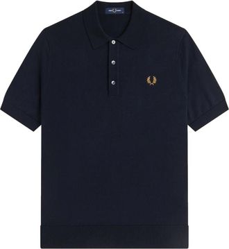 Fred Perry Katoenen gebreide poloshirt - Heren - Ronde hals truien - Blauw - M - Katoen - Truien & Vesten