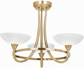 Endon Lighting Cagney - 3 Light Semi Flush Multi Arm Ceiling Light Antique Brass, White Glass, G9