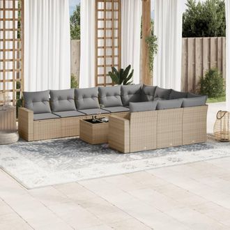 vidaXL Set De Sof&aacute;s De Jard&iacute;n 11pzas Con Cojines Rat&aacute;n Sint&eacute;tico Beige Vidaxl