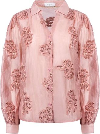 Nukus Nukus - Antonella Blouse Paillet Flower - Dames - Blouses & Shirts - Roze - Maat: XL Poliester
