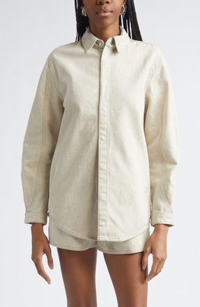 Jacquemus La Chemise Amelo de-N&icirc;mes Denim Snap-Up Shirt in Light Beige at Nordstrom, Size 10 Us