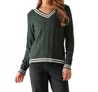 Glyder Cable Knit Sweater In Forest / Oatmilk