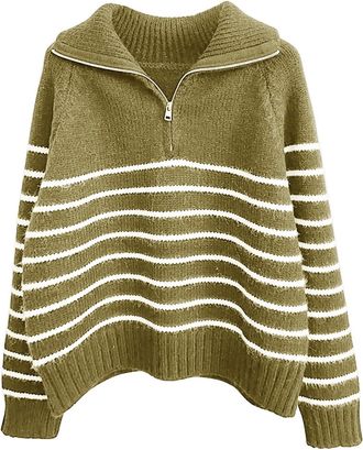 Generic Quarter Zip Jumper Women Trendy Cable Knit Polo Neck Jumpers Winter Thermal Warm Knitted Sweaters Vintage Turtleneck Sweaters 1/4 Zip Pullover Sweater
