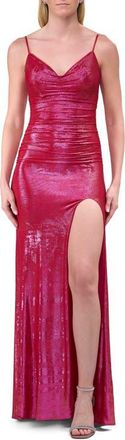 La Femme Metallic Prom Dress with Ruching and Illusion Back in Fuchsia at Nordstrom, Size 10