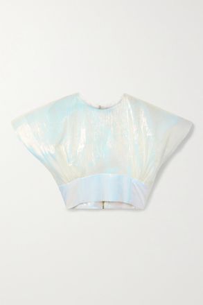 Christopher John Rogers Crop Top In Organza Di Seta Iridescente Testurizzata - Bianco