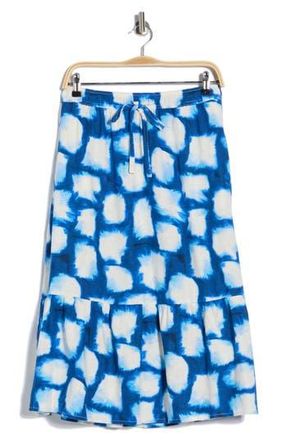 DKNY Linen Blend Midi Skirt in Cobalt/Aqua Multi at Nordstrom Rack, Size X-Small