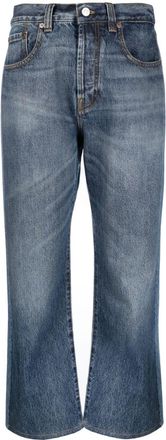 Victoria Beckham cropped flared jeans - women - Polyester/Brass/Leather/Cotton/Cotton - 26 - Blue