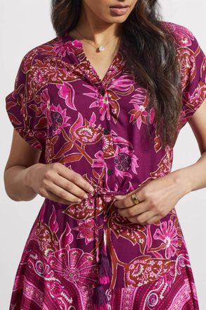 Tribal Combo Print Dress With Waist Drawcord In Daquiri