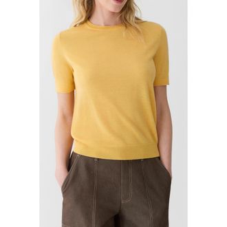 Lafayette 148 New York Short Sleeve Cashmere Crewneck Sweater in Daisy at Nordstrom, Size Xx-Small